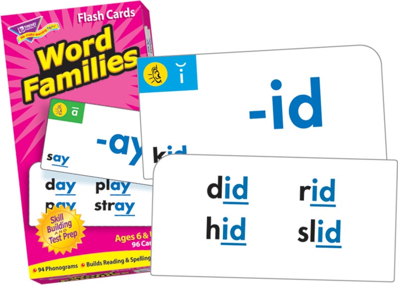 Trend Enterprises: Word Families Skill Drill Flash Cards, Content-Rich Cards to Practice and Master, Great for Skill Building and Test Prep, 96 Cards Included, Ages 6 and Up