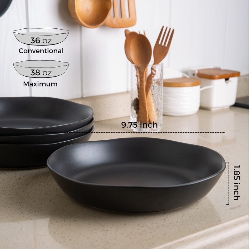 AmorArc 975 Large Ceramic Pasta Bowls 38oz Stoneware Wide Serving Bowls Set of 6 for Kitchen Oven MicrowaveDishwasher Safe Bowls with Wavy Rim for Fruit Pasta Salad Meal Matte Black - Image 2