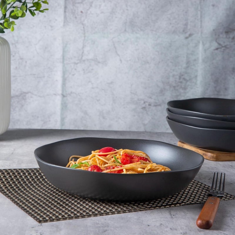 AmorArc 975 Large Ceramic Pasta Bowls 38oz Stoneware Wide Serving Bowls Set of 6 for Kitchen Oven MicrowaveDishwasher Safe Bowls with Wavy Rim for Fruit Pasta Salad Meal Matte Black - Image 5