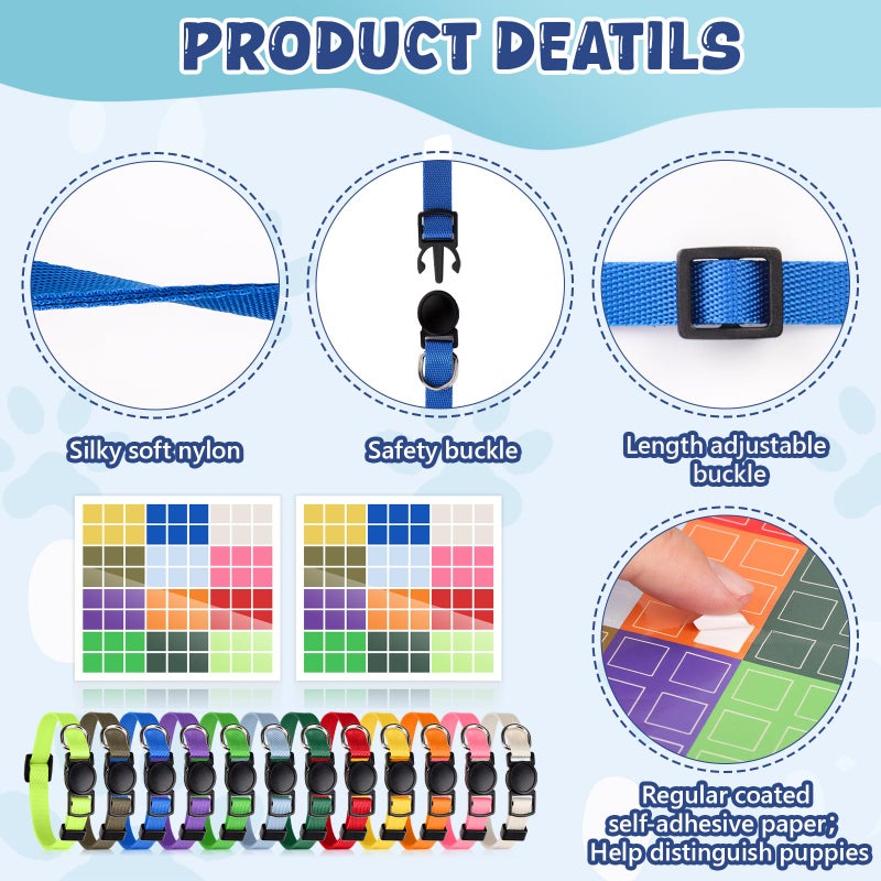 SKLENICE Puppy Whelping Supplies Kit Include 12 Puppy Shot Record Booklets 6 Record Keeping Charts 12 Coloured Soft Nylon Puppy Id Collars Newborn Adjustable Breakaway with 2 ID Sticker Identification Pets - Image 4