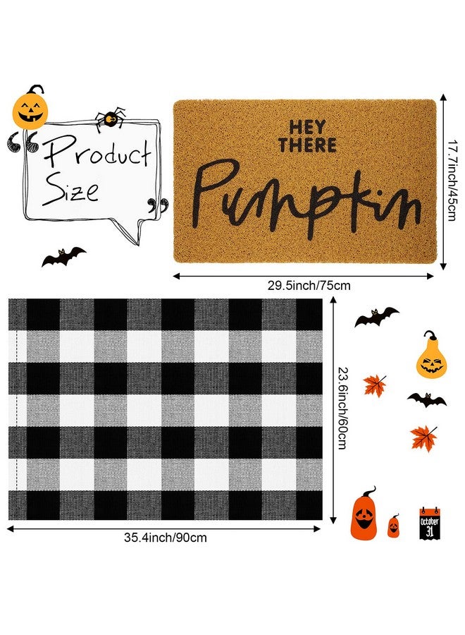 Fabbay فاباي 2 قطع سجادة ترحيب ليوم سانت باتريك بطبعة كاروهات مع شجر النفل سجادات من جوز الهند لمدخل الباب الداخلي والخارجي (كاروهات، مرحبًا يا قرع، أسود، أبيض) - Image 2