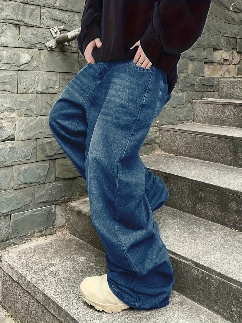Men'S Ultra-Long Wide-Leg Trousers - Loose Fit Autumn Winter Over-The-Knee Boot Style, Washed Distressed Durable Denim Jeans, Urban Street Trendy And Formal Occasions - New Fashion Novelty - Image 3