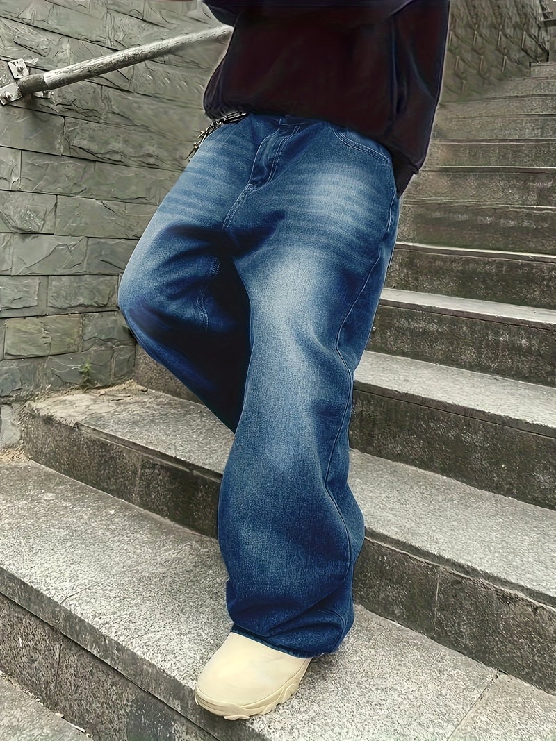 Men'S Ultra-Long Wide-Leg Trousers - Loose Fit Autumn Winter Over-The-Knee Boot Style, Washed Distressed Durable Denim Jeans, Urban Street Trendy And Formal Occasions - New Fashion Novelty - Image 4