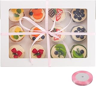 YunKo 6 Pack Dozen Cupcake Boxes White Cupcake Containers with Window Fit 12 Cupcakes or Muffins - Image 1