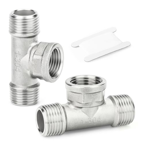 TAISHER 2PCS 304 Stainless Steel Tee Pipe Fittings 1 NPT Male x 1 NPT Female x 1 NPT Male Pipe Fittings Female Branch Tee - Image 1
