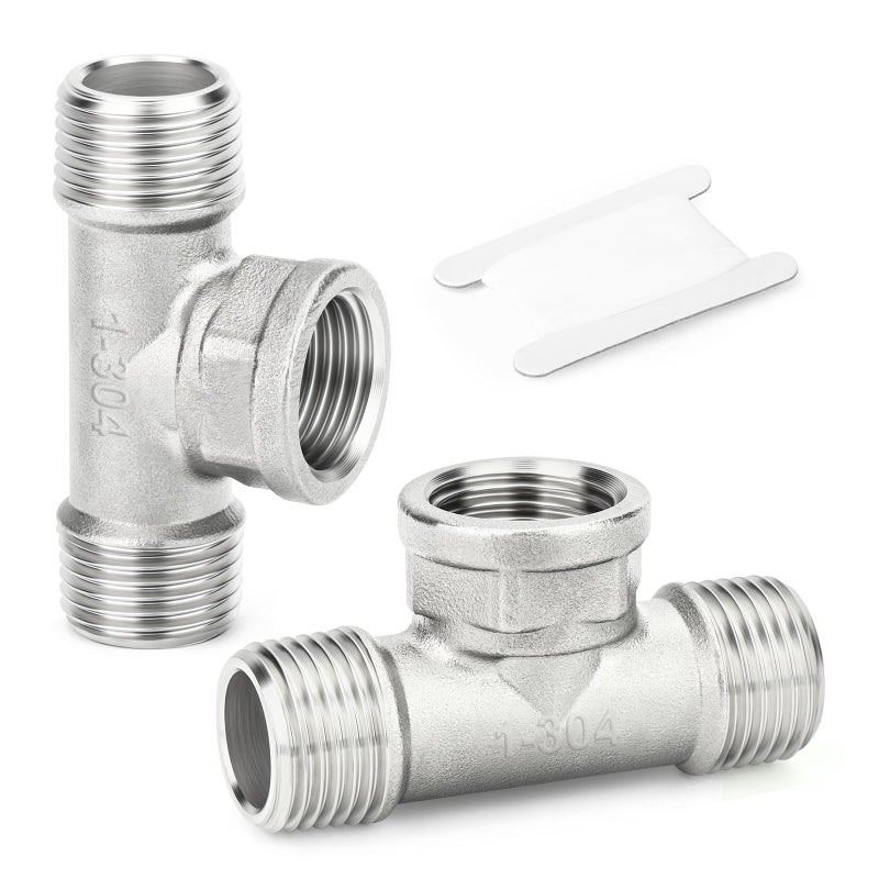 TAISHER 2PCS 304 Stainless Steel Tee Pipe Fittings 1 NPT Male x 1 NPT Female x 1 NPT Male Pipe Fittings Female Branch Tee - Image 2