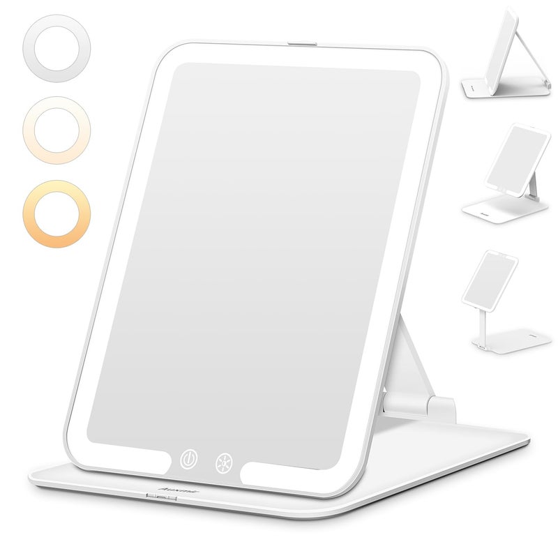 Auxmir Travel Makeup Mirror Portable LED Vanity Mirror with Lights Rechargeable Cosmetic Mirror with Dimmable Touch Screen Folding Beauty Mirror for Home and Travel