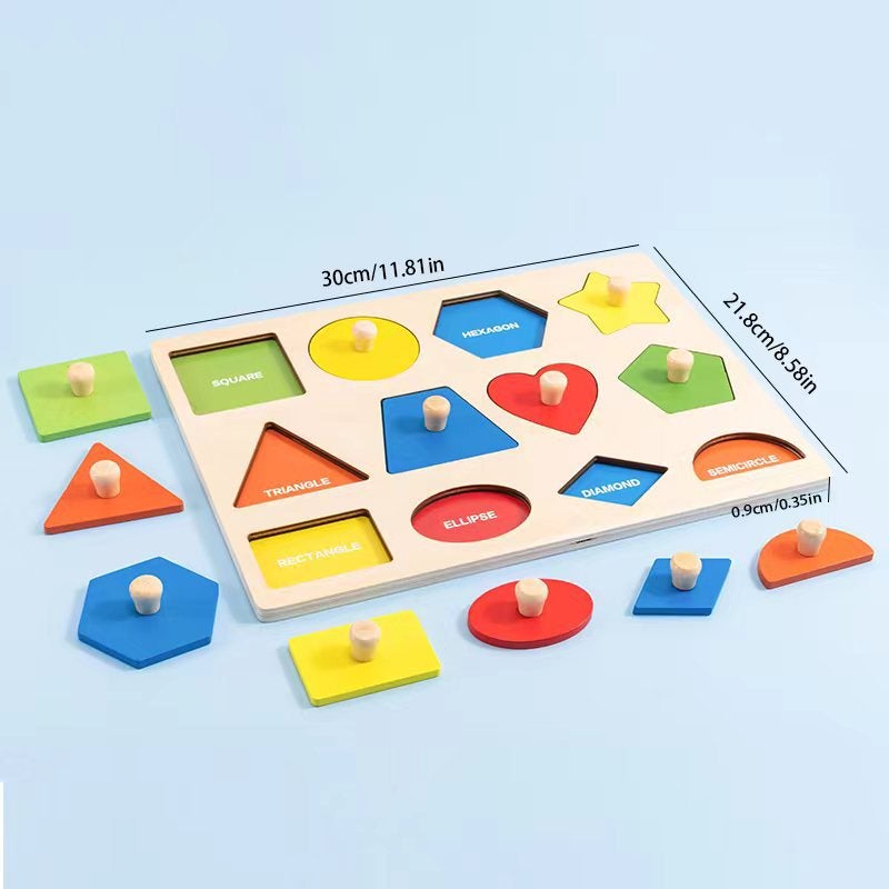 Wooden Early Childhood Teaching Aids Jigsaw Puzzle Montessori Teaching Aids Geometric Shape Panel Shape Matching Clutch Toy - Image 4