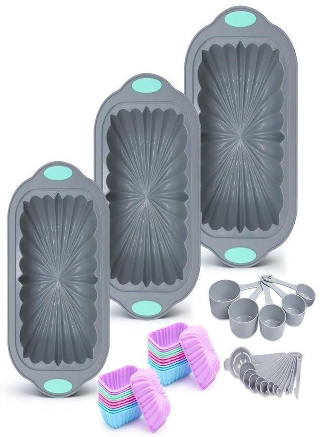 To encounter 44 Pieces Silicone Cake Pan Set, 3 Sizes Silicone Fluted Bread Pan with Reusable Baking Cups, Food Grade Baking Mold for Brownie, Bread, Muffin, Light Grey - Image 1