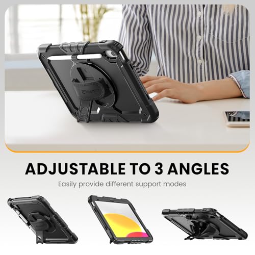 timecity for iPad (A16) 11th/ 10th Generation Case 11''/ 10.9 Inch (2025/2022) - Heavy Duty Protective Cover with Screen Protector, Stand, Shoulder Strap & Pencil Holder | Kids-Friendly - Black - Image 4