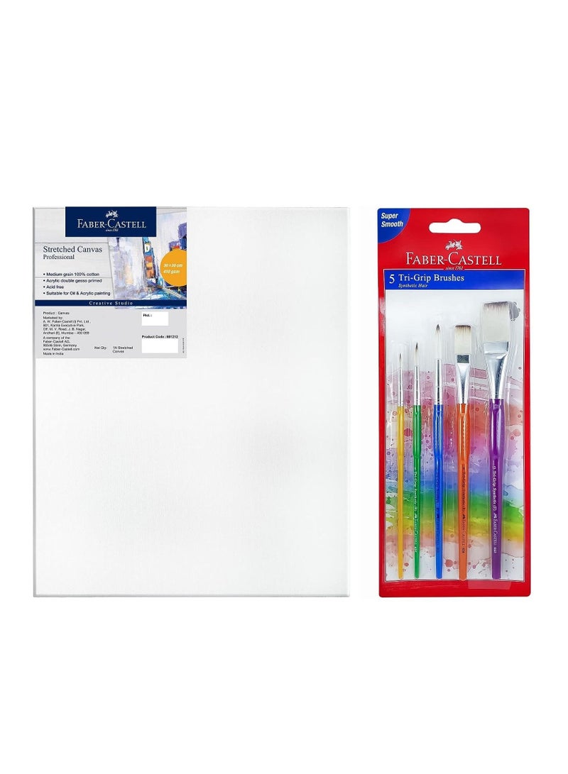 30x30cm Size Canvas With 5 Piece Brush Set