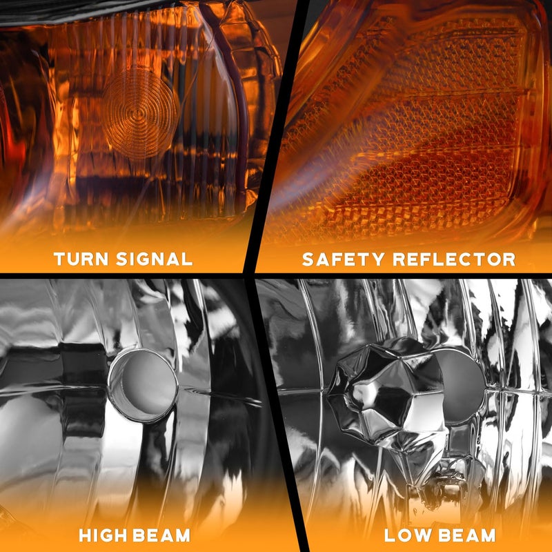 WEELMOTO for 2006-2011 Honda Civic 2-Door Coupe Headlight Assembly Pair Headlamp Black Housing Amber Reflector Left+Right Side - Image 4