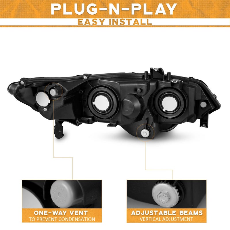 WEELMOTO for 2006-2011 Honda Civic 2-Door Coupe Headlight Assembly Pair Headlamp Black Housing Amber Reflector Left+Right Side - Image 5