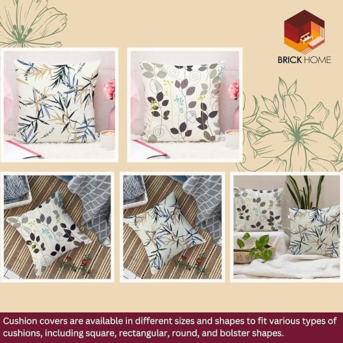 Brick Home Black Leaf Printed Poly Cotton 200 TC Cushion Covers, Set of 5 (18 X 18 Inches) - Image 2