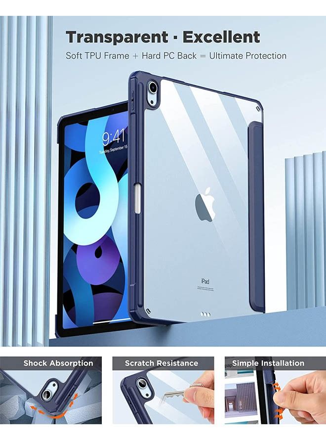 كابتن تيك غطاء حماية لجهاز Apple iPad Air4 / Air5 10.9 بوصة (2020/2022) جيل مع حامل أقلام رصاص ، 【يدعم شحن قلم Apple ومعرف اللمس】 ، حافظة شفافة شفافة مع إيقاظ / نوم تلقائي ، أزرق - Image 4