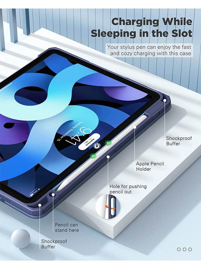 كابتن تيك غطاء حماية لجهاز Apple iPad Air4 / Air5 10.9 بوصة (2020/2022) جيل مع حامل أقلام رصاص ، 【يدعم شحن قلم Apple ومعرف اللمس】 ، حافظة شفافة شفافة مع إيقاظ / نوم تلقائي ، أزرق - Image 3