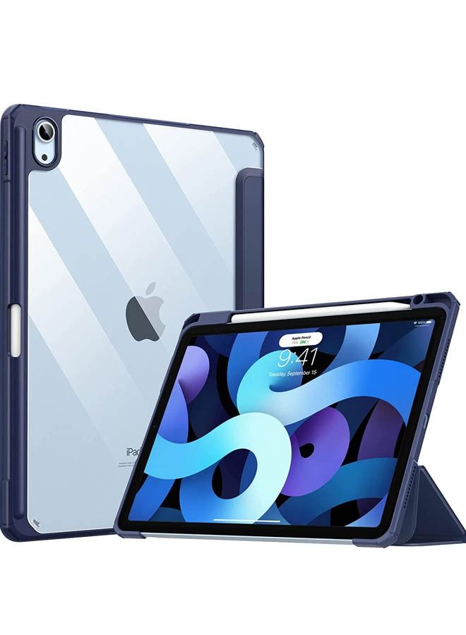 كابتن تيك غطاء حماية لجهاز Apple iPad Air4 / Air5 10.9 بوصة (2020/2022) جيل مع حامل أقلام رصاص ، 【يدعم شحن قلم Apple ومعرف اللمس】 ، حافظة شفافة شفافة مع إيقاظ / نوم تلقائي ، أزرق - Image 1
