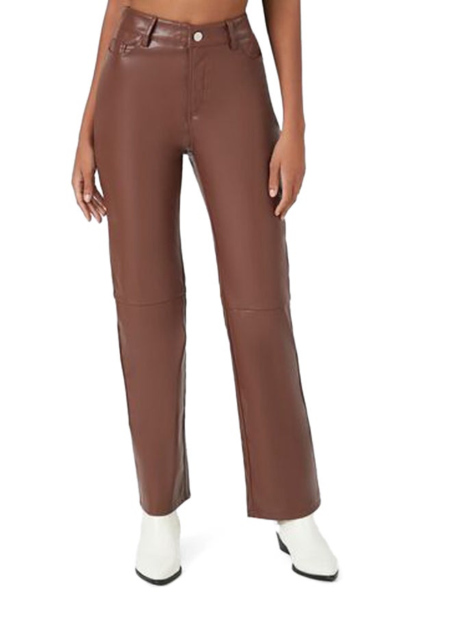 FOREVER 21 Faux Leather High-Rise Straight Pants - Image 3