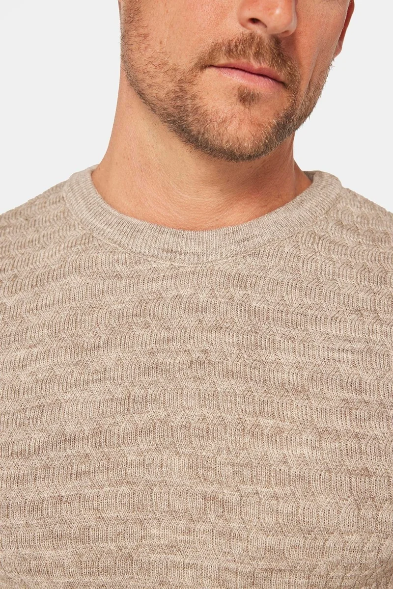 Tudors Slim Fit Crew Neck Self Patterned Beige Men's Knitwear Sweater