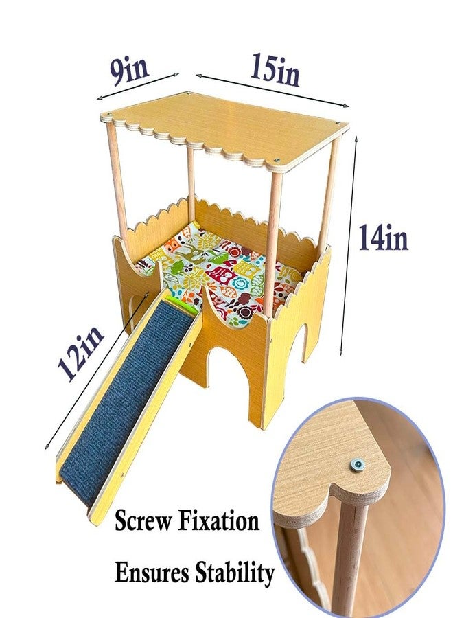 Fejapa Large Wooden Guinea Pig Hideout House 2 Tierd Guinea Pig Castle with Stairs and Mats Sturdy Wood House Bed Hut Habitats Chinchilla Hamster Toy Bunny Play Hiding Small Animal Bed with Stairs 2 Layers - Image 4