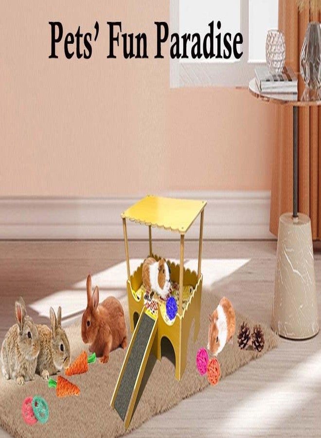 Fejapa Large Wooden Guinea Pig Hideout House 2 Tierd Guinea Pig Castle with Stairs and Mats Sturdy Wood House Bed Hut Habitats Chinchilla Hamster Toy Bunny Play Hiding Small Animal Bed with Stairs 2 Layers - Image 5