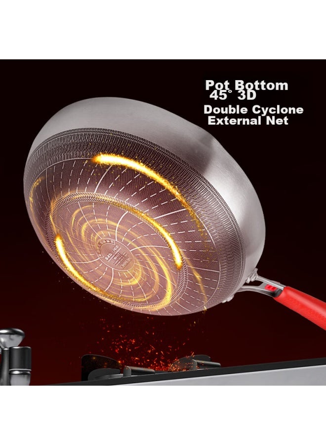 Olofe Antibacterial Stainless Steel Wok With Honeycomb Flat Bottom, Low Non-stick, Deep Frying Cooking Pan For Stir-frying And Stewing, 30cm - Image 5