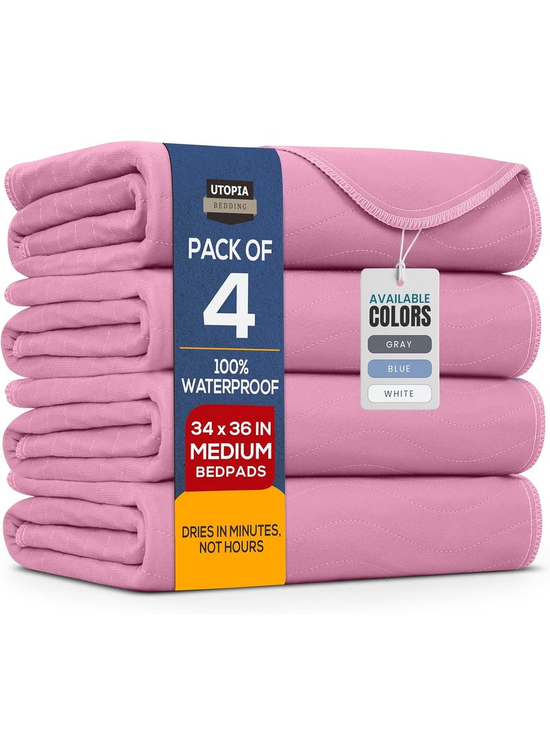 Utopia Bedding Utopia Bedding Washable Underpads 34" x 36" (Pack of 4), Waterproof Reusable Heavy Absorbency Incontinence Bed Pads for Adults, Kids, Elderly and Pets, Bedwetting Pads for Sofa and Couch (Pink) 
