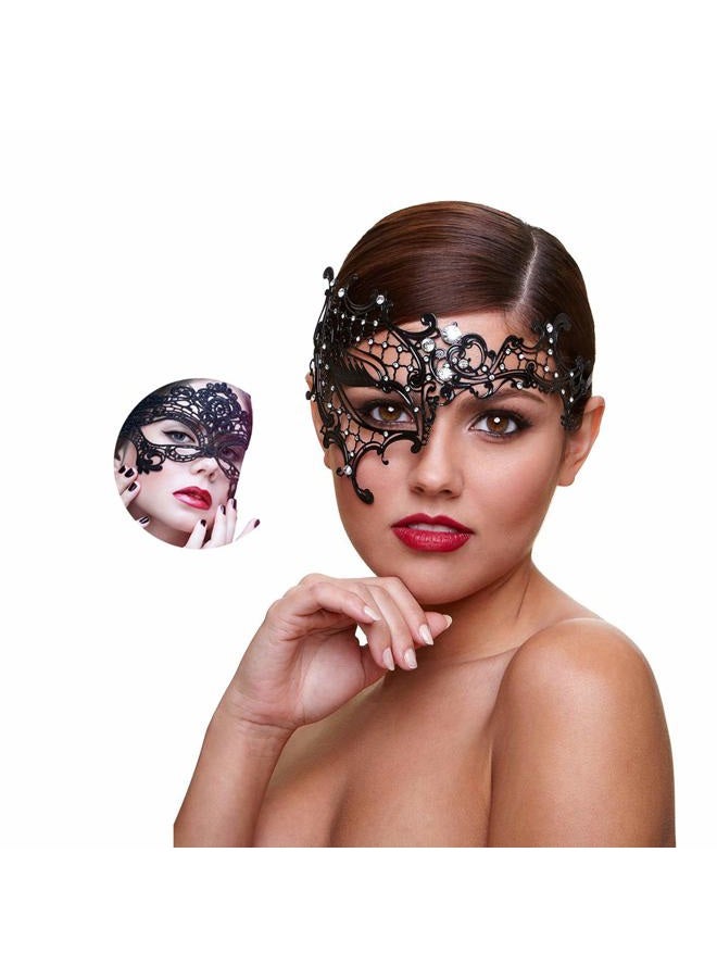 MYMENU Half Face - Masquerade Mask for Women Shiny Rhinestone Venetian Party Prom Ball Metal Mask, M - Image 1