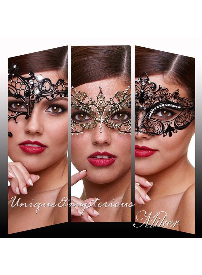 MYMENU Half Face - Masquerade Mask for Women Shiny Rhinestone Venetian Party Prom Ball Metal Mask, M - Image 5