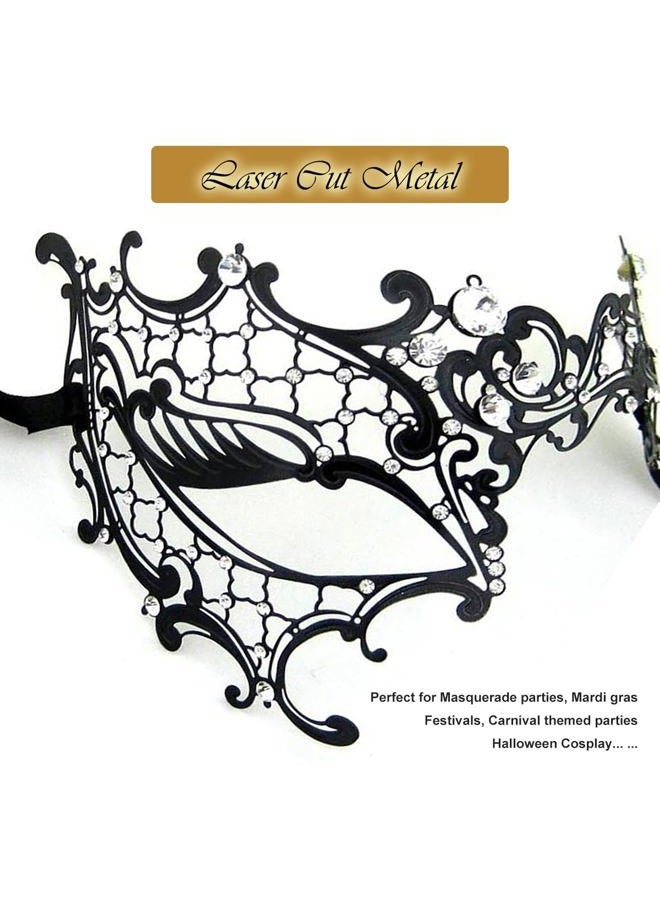 MYMENU Half Face - Masquerade Mask for Women Shiny Rhinestone Venetian Party Prom Ball Metal Mask, M - Image 4