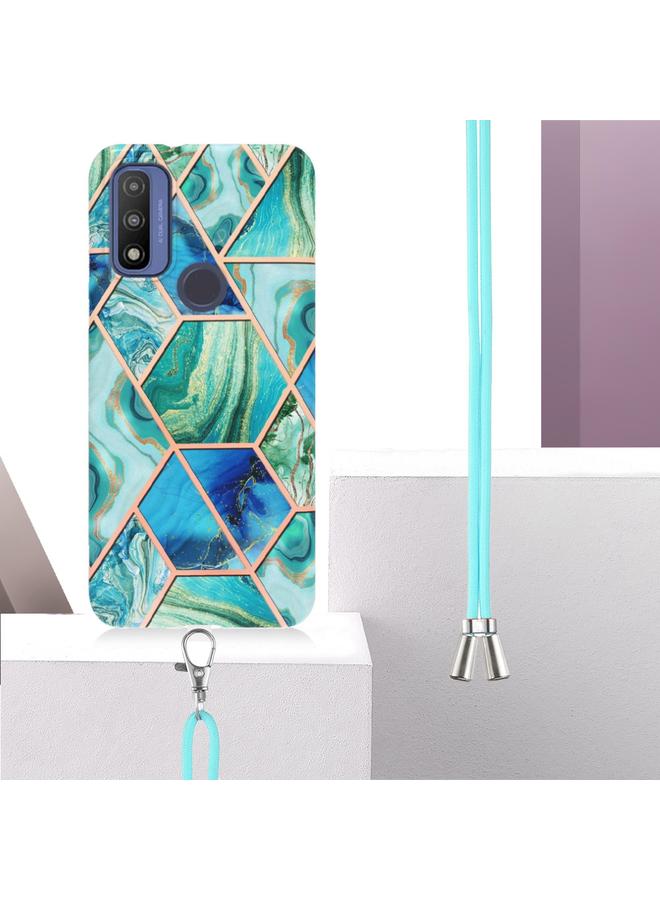 اس-توب جراب لهاتف Motorola Moto G Power 2022/G Pure 2021 مصنوع من مادة TPU مع حبل تعليق من الرخام المطلي بالكهرباء - Image 3