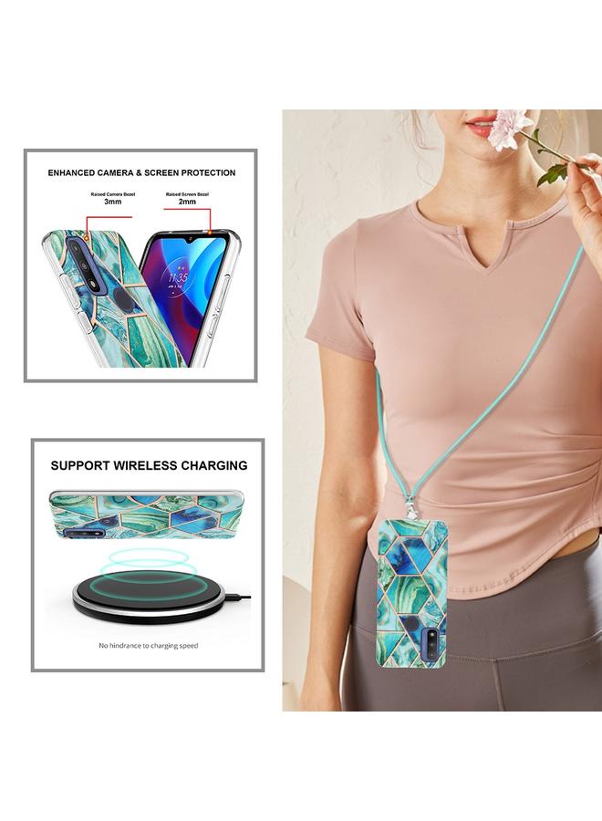 اس-توب جراب لهاتف Motorola Moto G Power 2022/G Pure 2021 مصنوع من مادة TPU مع حبل تعليق من الرخام المطلي بالكهرباء - Image 4