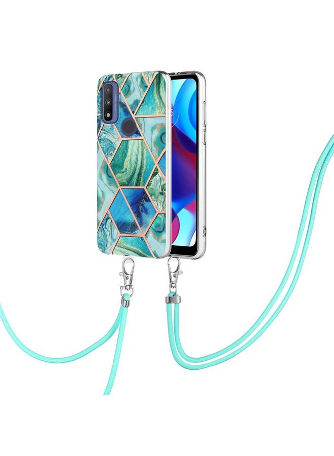 اس-توب جراب لهاتف Motorola Moto G Power 2022/G Pure 2021 مصنوع من مادة TPU مع حبل تعليق من الرخام المطلي بالكهرباء - Image 1