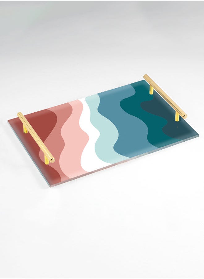 LOWHA Decorative Acrylic Serving Tray with Gold Color Metal Handles Colorful Painted Waves 20x30cm  - Image 1