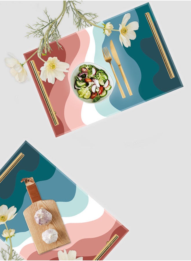 LOWHA Decorative Acrylic Serving Tray with Gold Color Metal Handles Colorful Painted Waves 20x30cm  - Image 4
