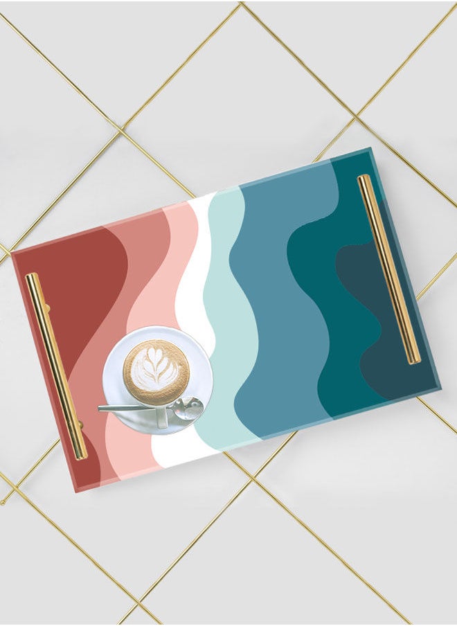 LOWHA Decorative Acrylic Serving Tray with Gold Color Metal Handles Colorful Painted Waves 20x30cm  - Image 5