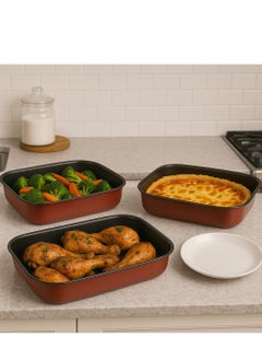 Alsaif Set of 3 Vitro Non-Stick Rectangular Baking Trays 37, 41 and 45 cm  - Image 1
