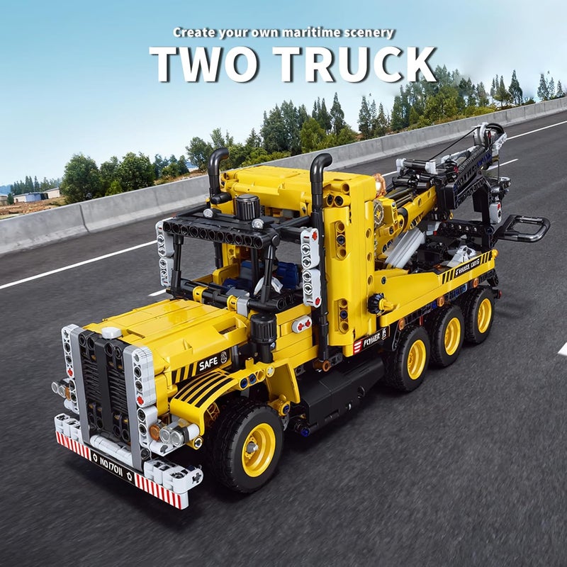 مولد كينج مجموعة لعب بناء لشاحنة السحب الثقيلة من مودل كينج 17011 ( 17011 Heavy-Duty Tow Truck Building Toy Set)، نموذج شاحنة هندسية ثابتة مع مقطورة، لعبة بناء للتجميع الذاتي أو للعرض للبالغين والأطفال (1250 قطعة) - Image 2