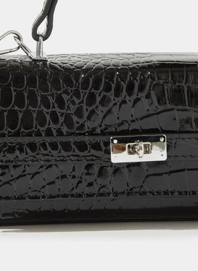Styli  Black Croc-Effect Structured Handbag for Women | Best Price UAE