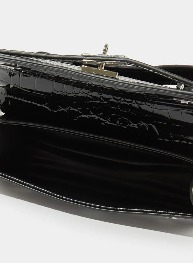 Styli  Black Croc-Effect Structured Handbag for Women | Best Price UAE