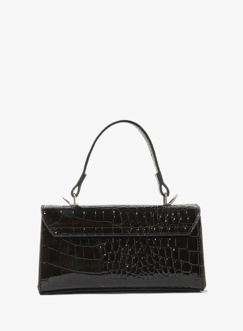 Styli Black Croc-Effect Structured Handbag