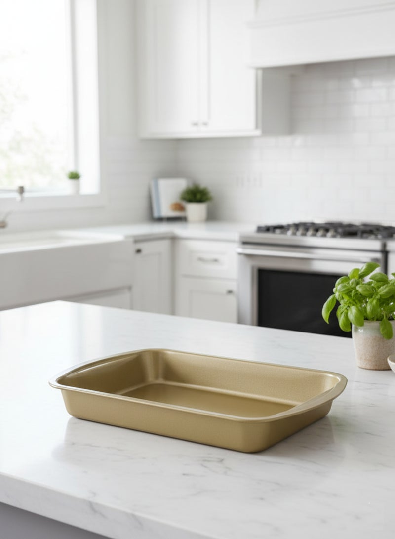 باصرة صينية خبز مستطيلة غير لاصقة بلون ذهبي – صحن مثالي لتحضير الكيك، اللازانيا، الحلويات، والمعجنات داخل الفرن - Image 3