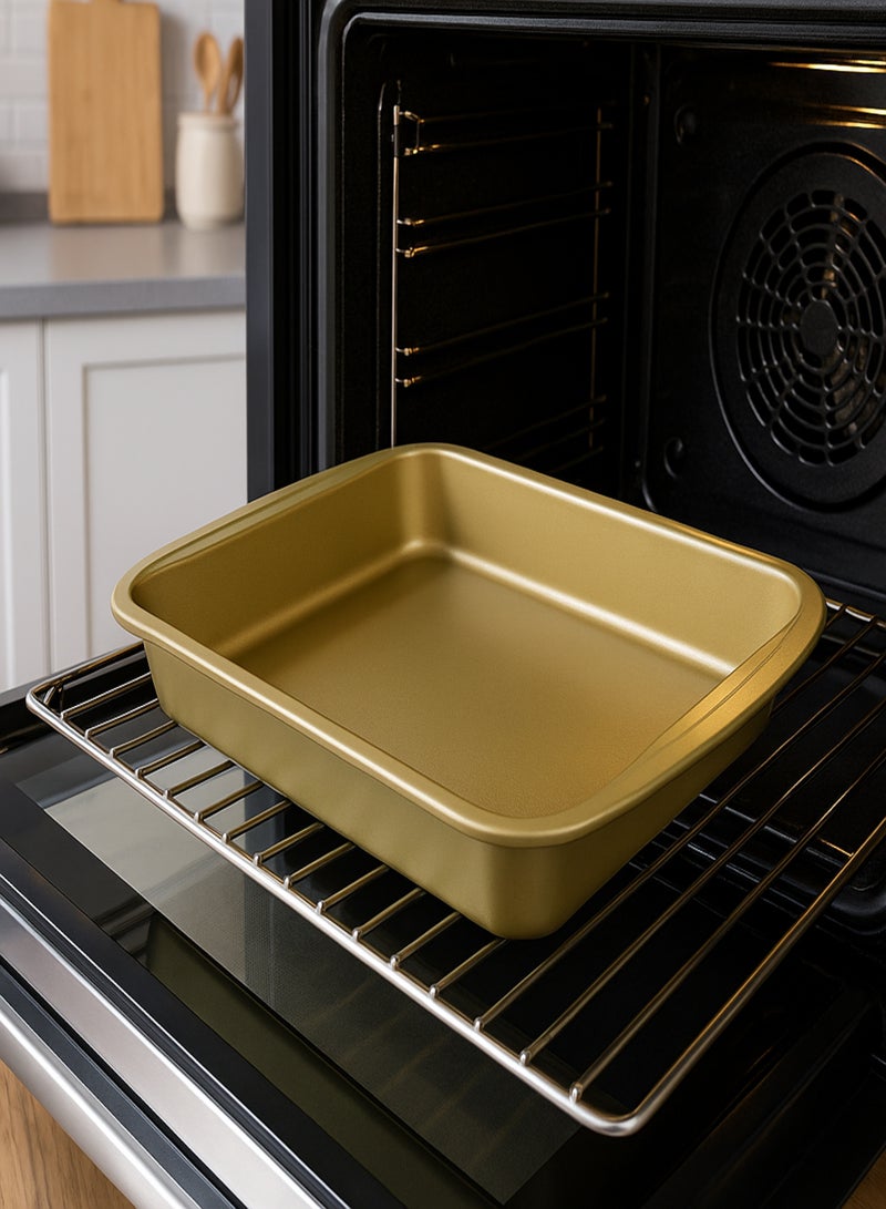 باصرة صينية خبز مستطيلة غير لاصقة بلون ذهبي – صحن مثالي لتحضير الكيك، اللازانيا، الحلويات، والمعجنات داخل الفرن - Image 2