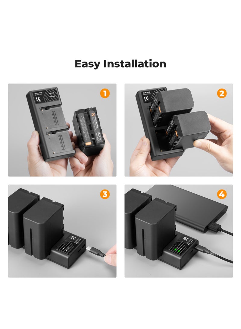 K&F Concept KF28.0047 NP‑F970 Dual Charger Kit with 2 × 6600 mAh Batteries – High‑Capacity Power Kit for Sony NP‑F Devices - Image 2