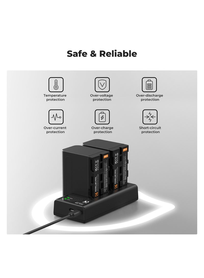 K&F Concept KF28.0047 NP‑F970 Dual Charger Kit with 2 × 6600 mAh Batteries – High‑Capacity Power Kit for Sony NP‑F Devices - Image 4