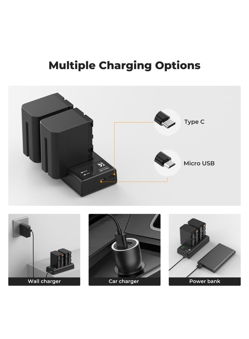 K&F Concept KF28.0047 NP‑F970 Dual Charger Kit with 2 × 6600 mAh Batteries – High‑Capacity Power Kit for Sony NP‑F Devices - Image 3