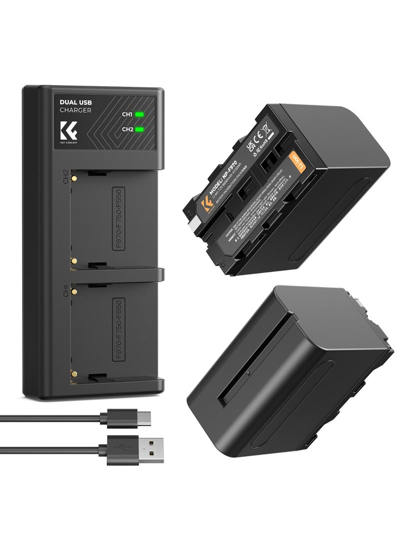 K&F Concept KF28.0047 NP‑F970 Dual Charger Kit with 2 × 6600 mAh Batteries – High‑Capacity Power Kit for Sony NP‑F Devices - Image 1