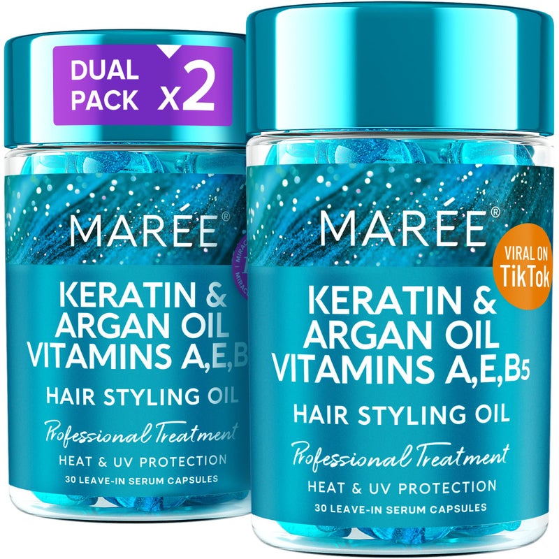 MAREE Hair Vitamins  Hair Oil for Frizzy  Keratin Styling Capsules 2 PACK with Jojoba  Argan Oil  Anti Frizz Serum for Women  Frizzy Damaged Dry  Srum Gotas  Aceite Para el Cabello