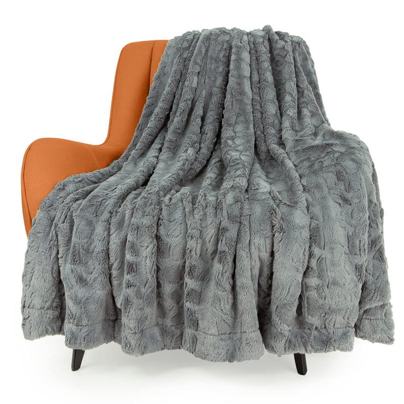 TOONOW Fuzzy Blanket Cozy Faux Fur Luxury Throw Blanket  Extra Soft  Double Sided  Fluffy  Plush Warm Throw Blanket for Couch Sofa Bed  51''x67'' (Light Grey) - Image 1