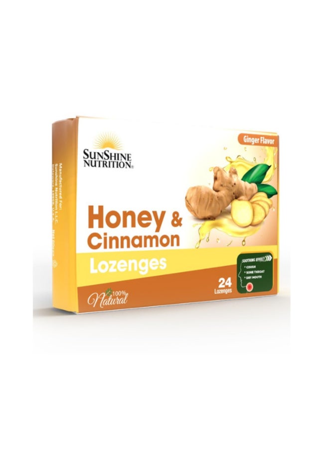 SUNSHINE NUTRITION Honey & Cinnamon Lozenges with Ginger Flavour — Soothing Sore Throat Relief & Respiratory Comfort, 24's - Image 1